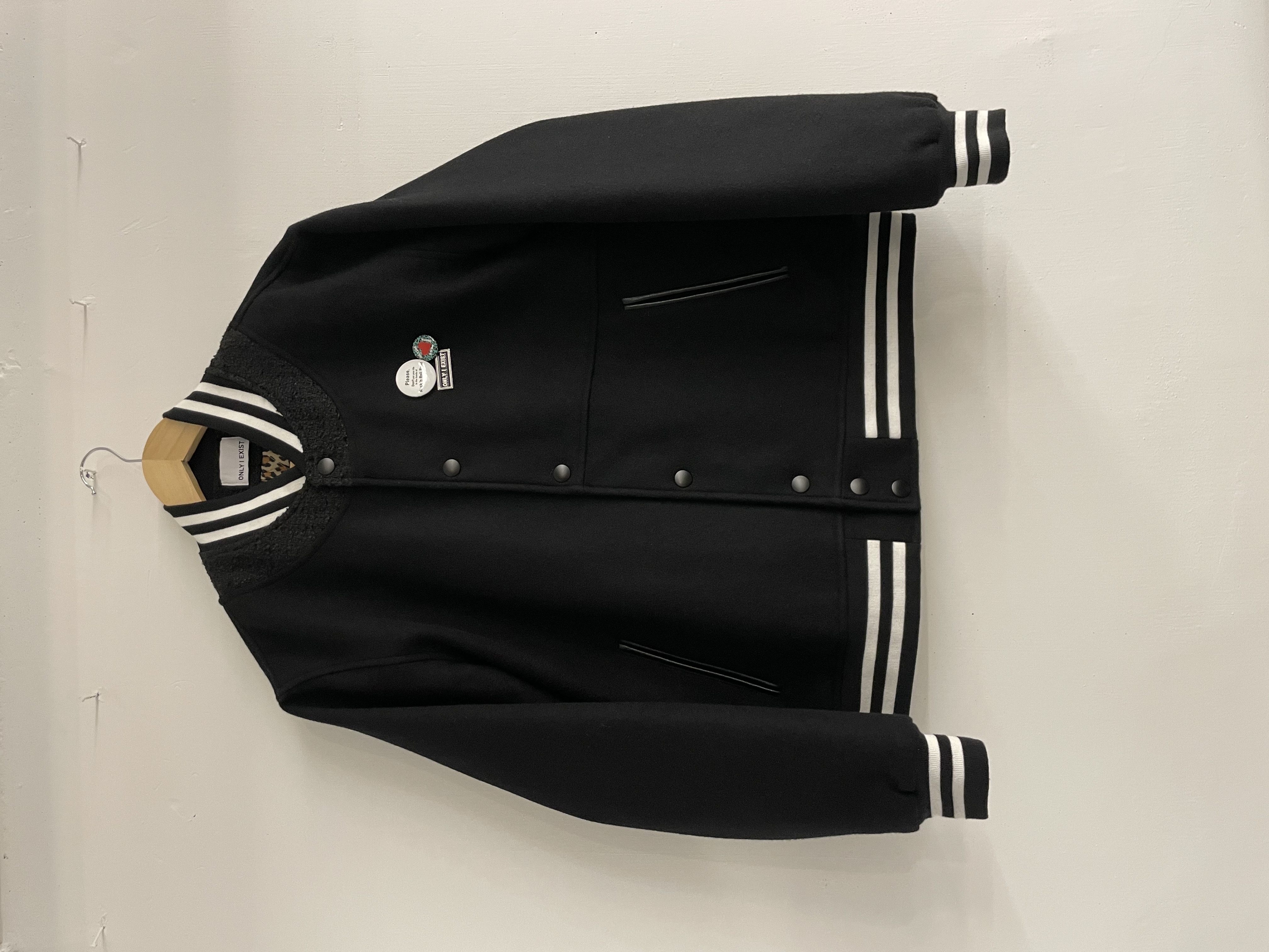 Tweed Neck Black Varsity Jacket